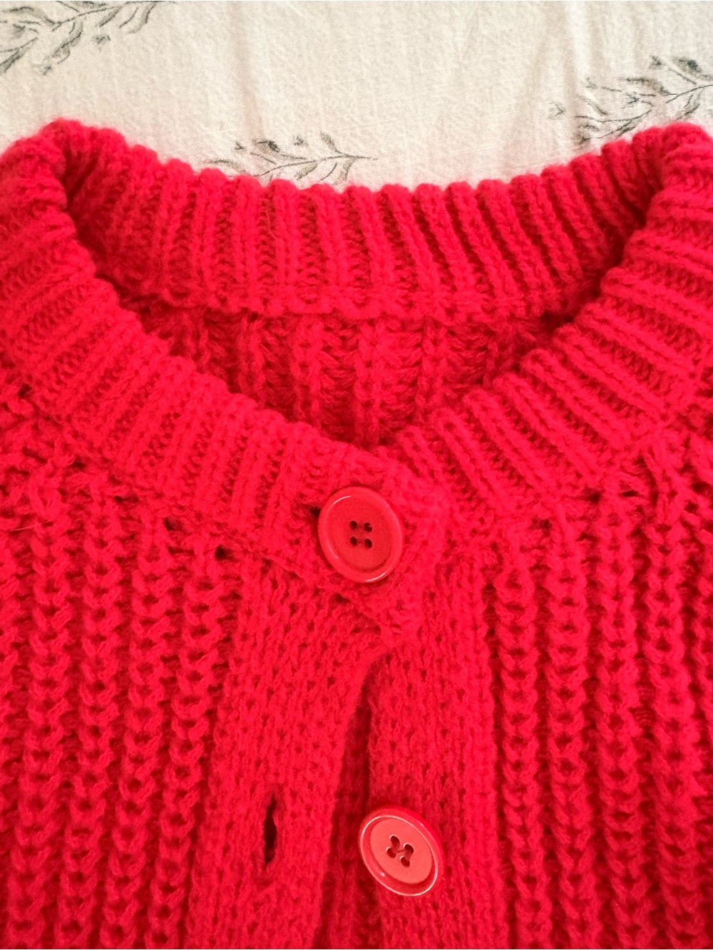 Red Chunky Knit Button-Up Women's Sweater - Picture 3 of 4
